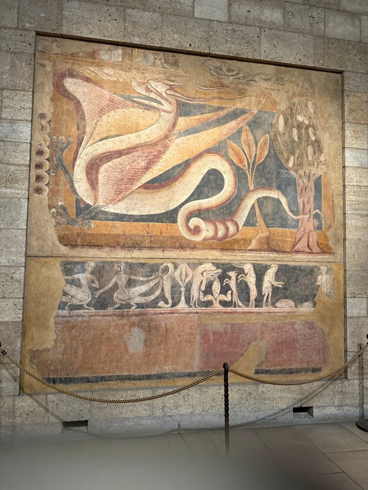 a romanesque (c 1200) fresco of a dragob