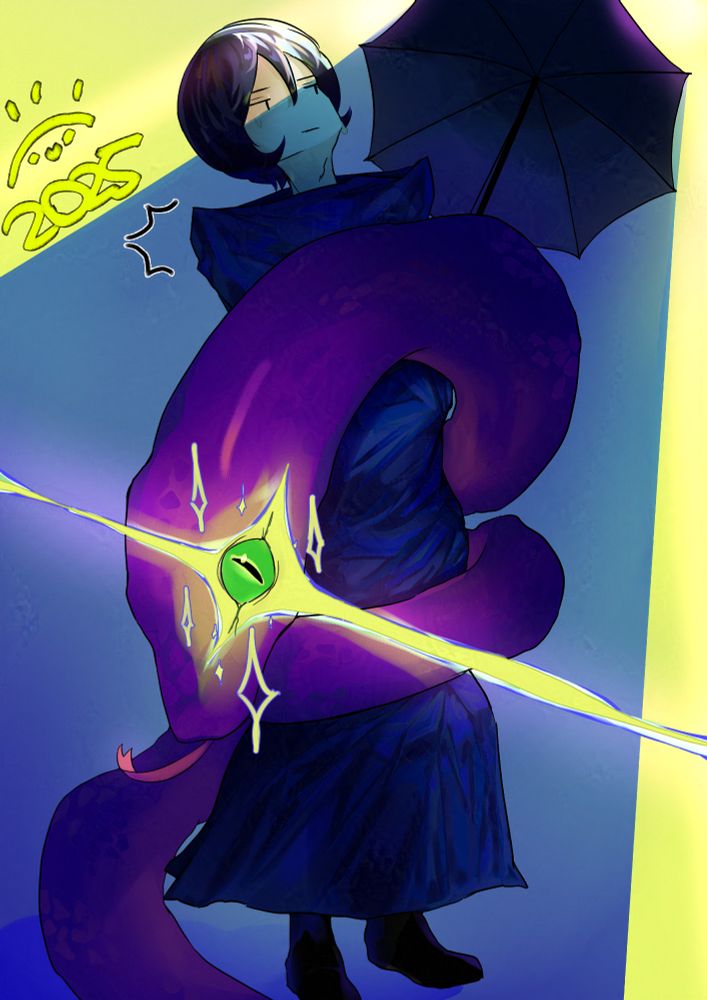 2025 the year of the snake so i drew a big snake and a character with bright yellow and blue contrast and it's my first drawing of 2025