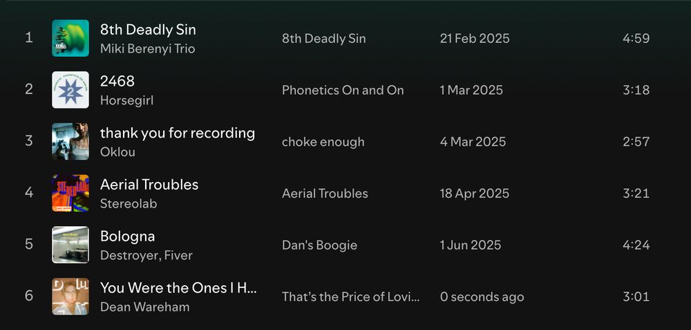 songs by MIke Berenyi, Horesegirl, Oklou, Stereolab, Destroyer, Fiver, and Dean Wareham