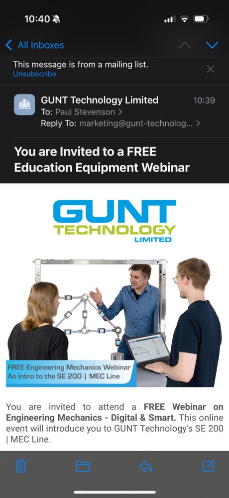 Spam email from a company called GUNT