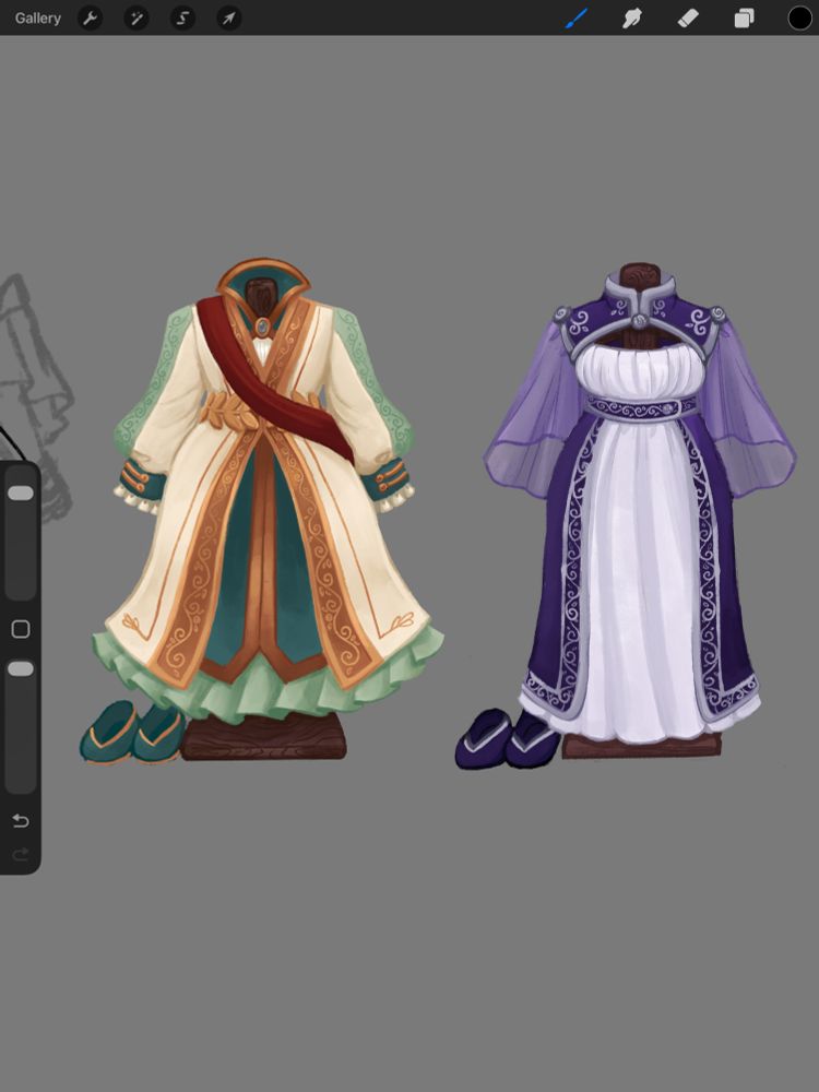 Digital painting of two dresses