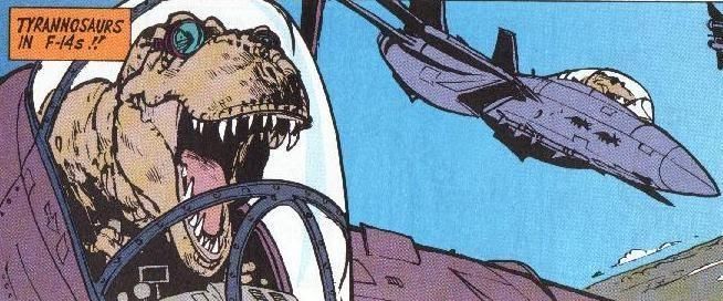 The Calvin & Hobbes strip with tyrannosaurus in an F 14