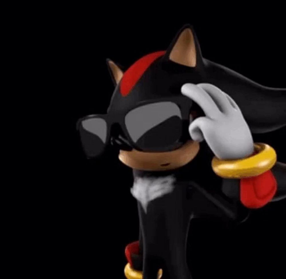 shadow the hedgehog from sonic the hedgehog is wearing sunglasses on a black background .