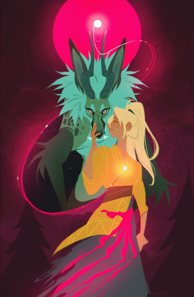 Demon fox going through a dimensional portal a witch summoned under the blood moon.