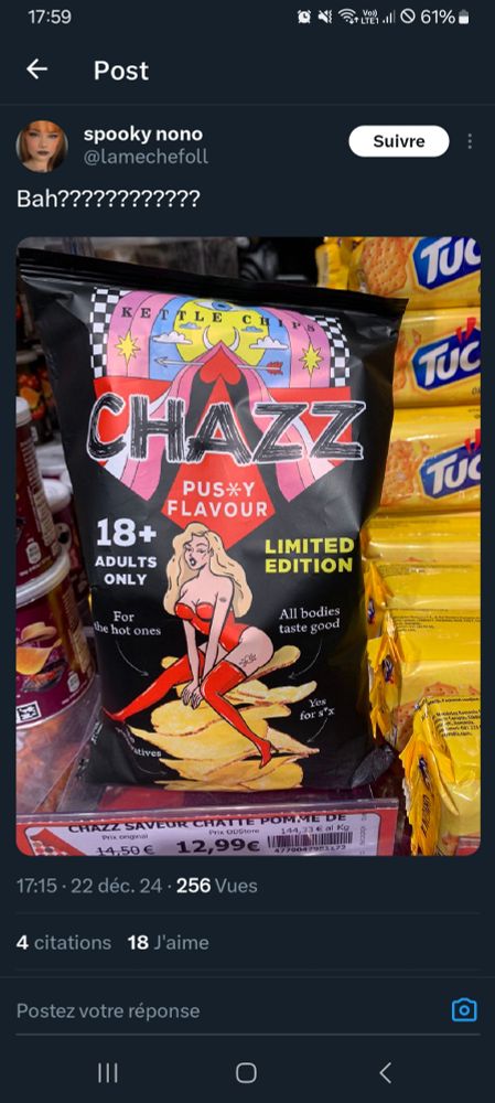 Photo prise par @lamechefoll de chips à la saveur de sexe feminin