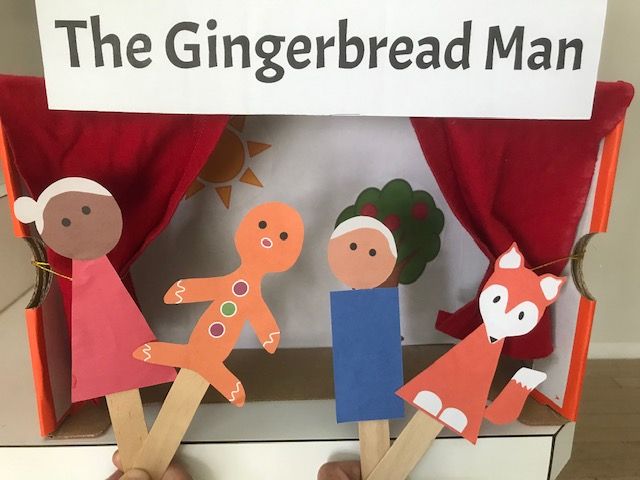 4 handheld puppets from the story The Gingerbread Man 