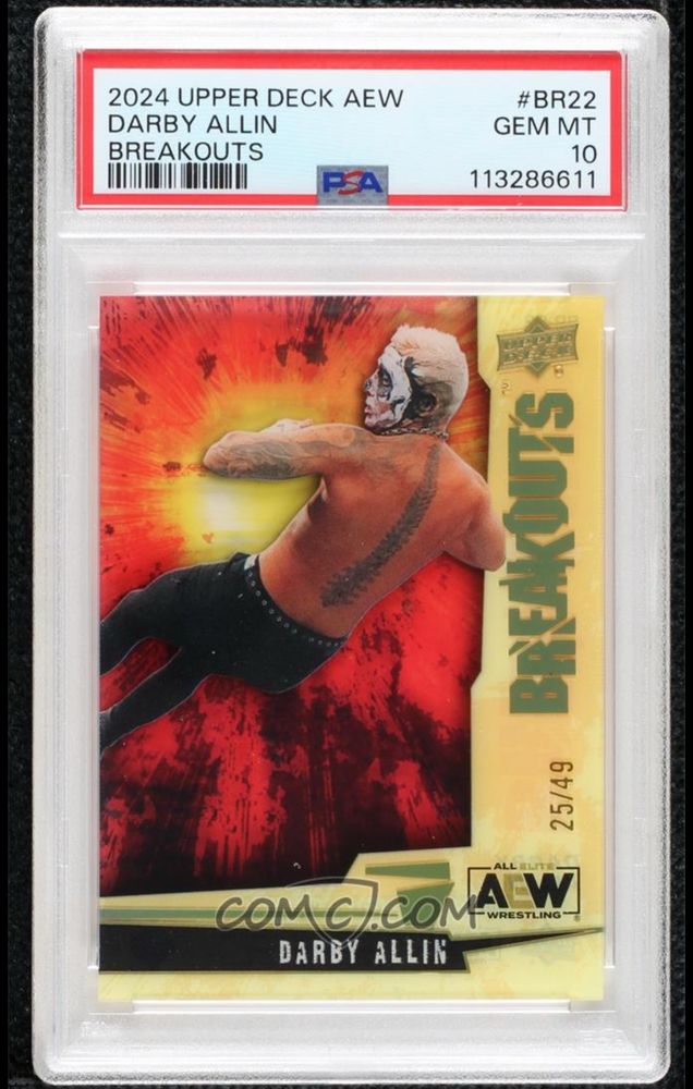 Darby Allin Breakouts card. Serial number 25/49. Graded 10 by PSA
