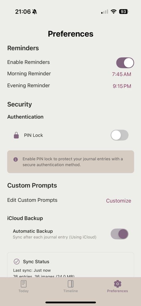 Picture of the preferences screen before the changes