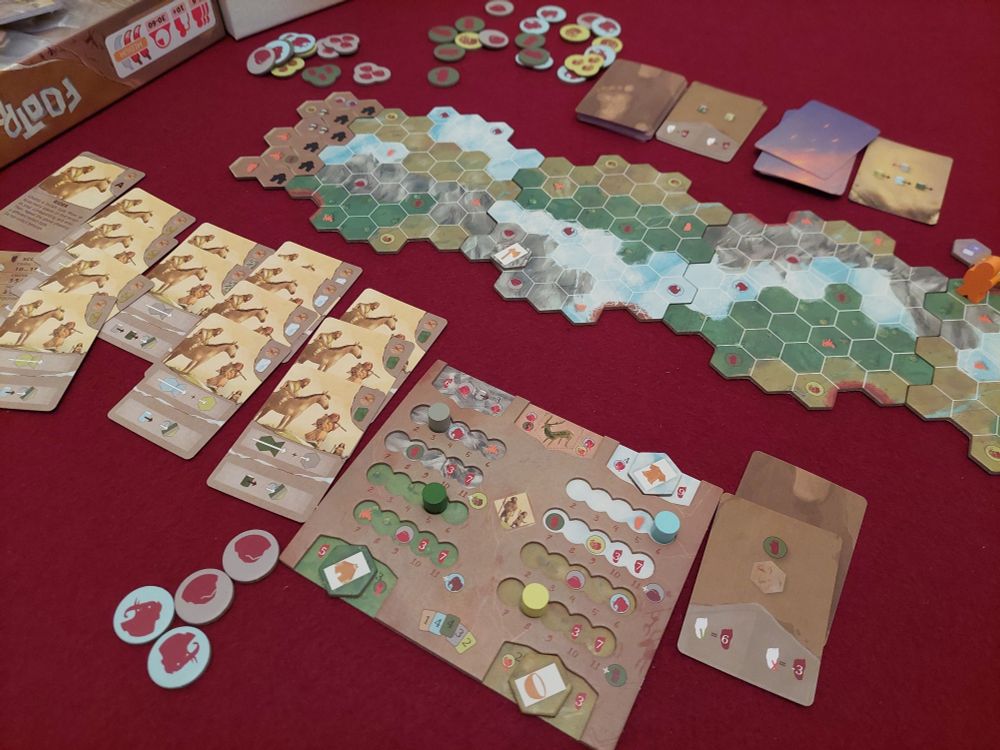 Footprints, the board game, set up on the table