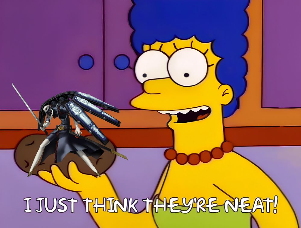 A meme image of Marge Simpson holding a potato, with Thanatos from Persona 3 edited onto her hand.

Marge: I just think they're neat!
