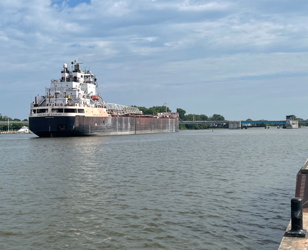On July 11, 2025, the AMERICAN COURAGE (on the Saginaw River) was stuck between Veterans Memorial Bridge and Liberty Bridge in Bay City.