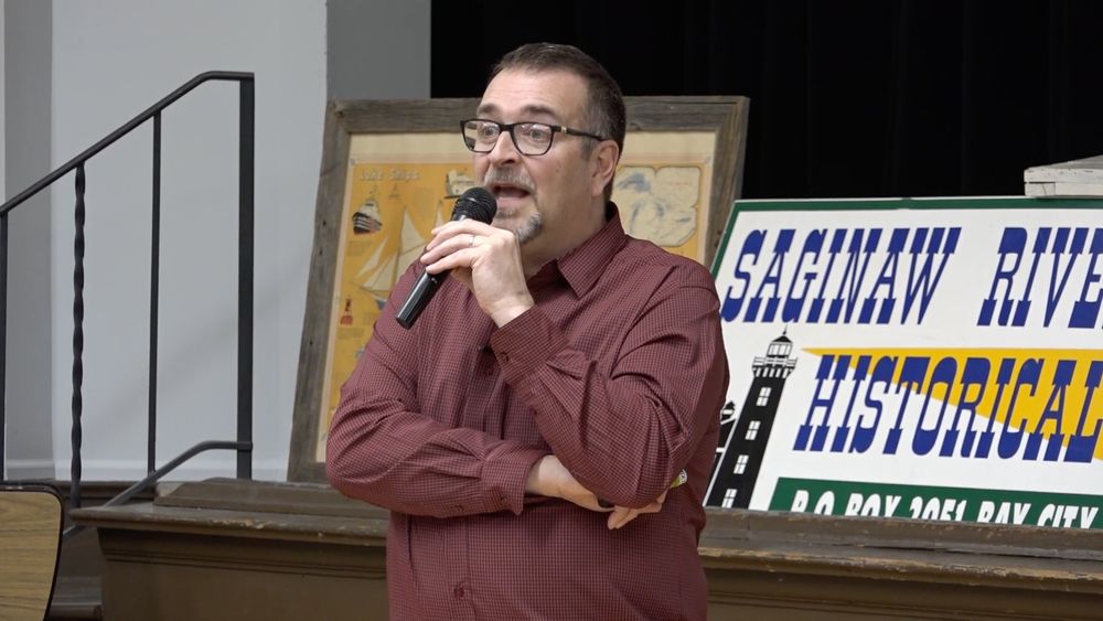 Photo of Ric Mixter, taken at a presentation he did for the Saginaw River Marine Historical Society in March 2022.
