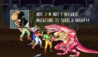 A frame of the game Cadillacs & Dinosaurs showing the final boss who mutates to a more powerful form after defeat for the first time 