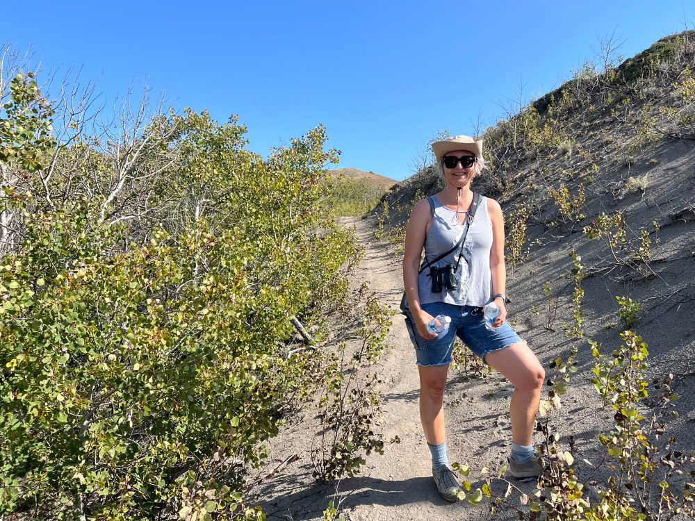 On the trail at Grasslands National Park. Lots of water!