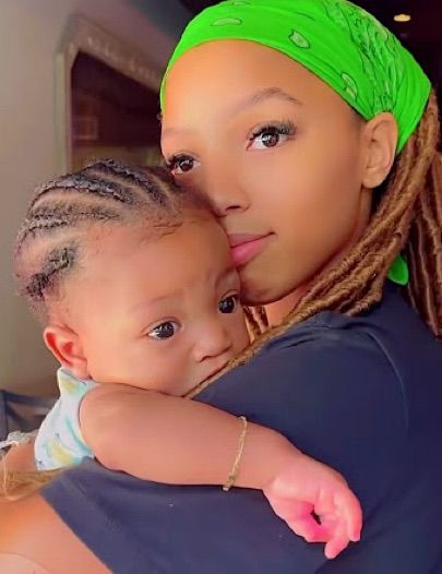 chlöe bailey from r&b duo chloe x halle with halo, halle bailey’s son.
