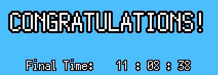 A cropped screenshot of the endgame screen of HoloCure's Tower of Suffering. 
Text reads: 
CONGRATULATIONS!
Final Time: 11:08:38