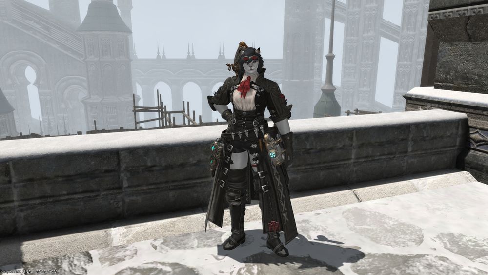 August Gael, hrothgar machinist, standing confidently in Ishgard