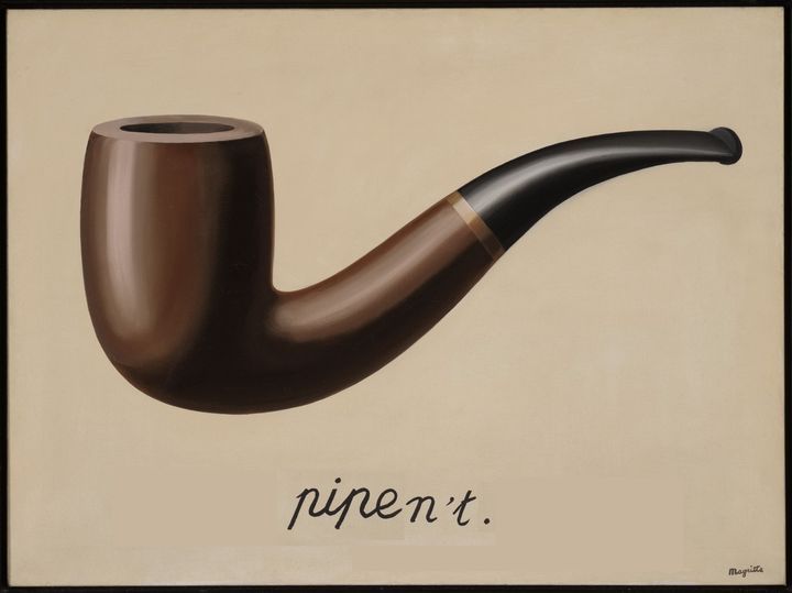 Matisse's painting "The Treachery of Images," featuring a tobacco pipe. But instead of the famous "Ceci n'est pas une pipe," the caption is simply the made-up contraction "pipen't"