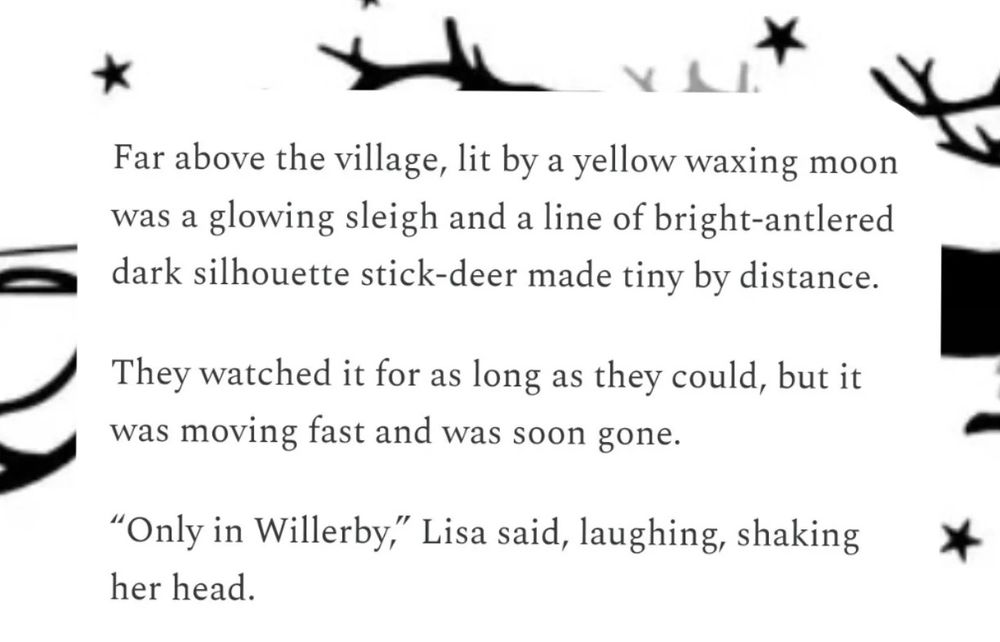 Screenshot of text from the linked story overlaid on the silhouette of reindeer and a sled. 
