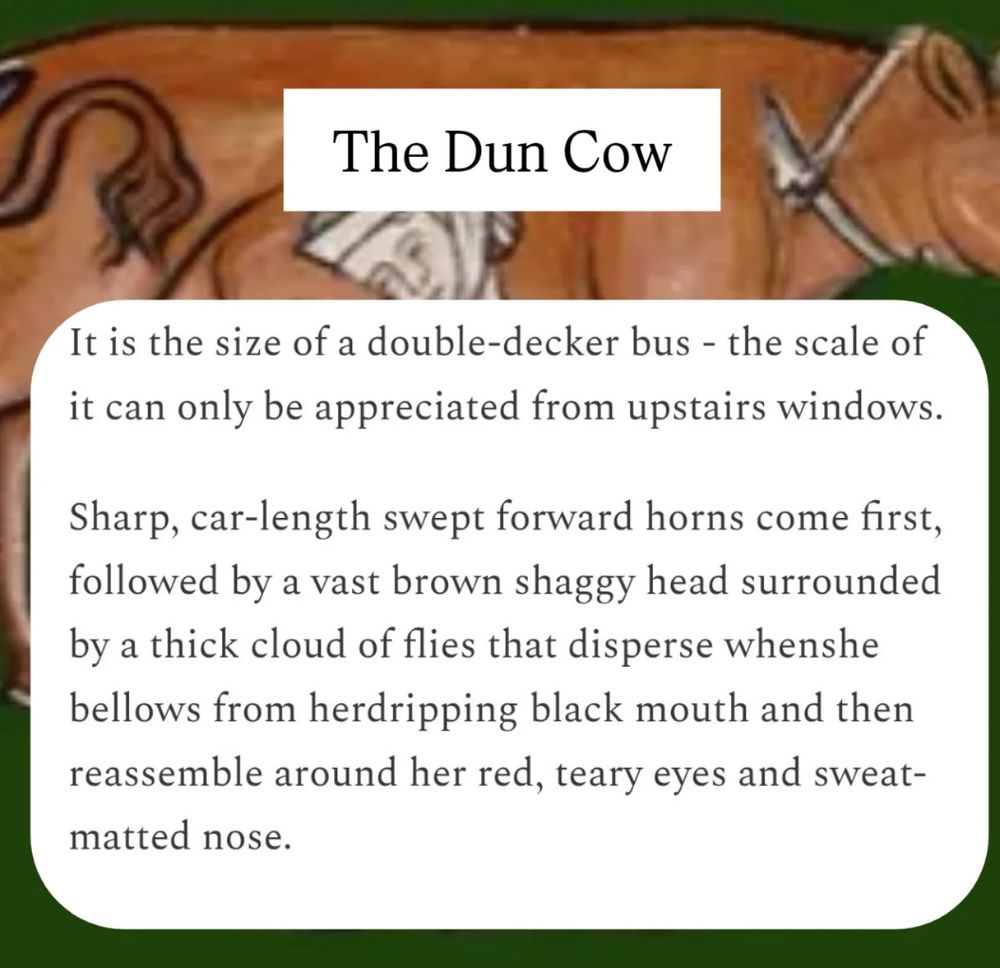 Screenshot of text from the linked story overlaid on a medieval image of a milkmaid milking a brown cow. 