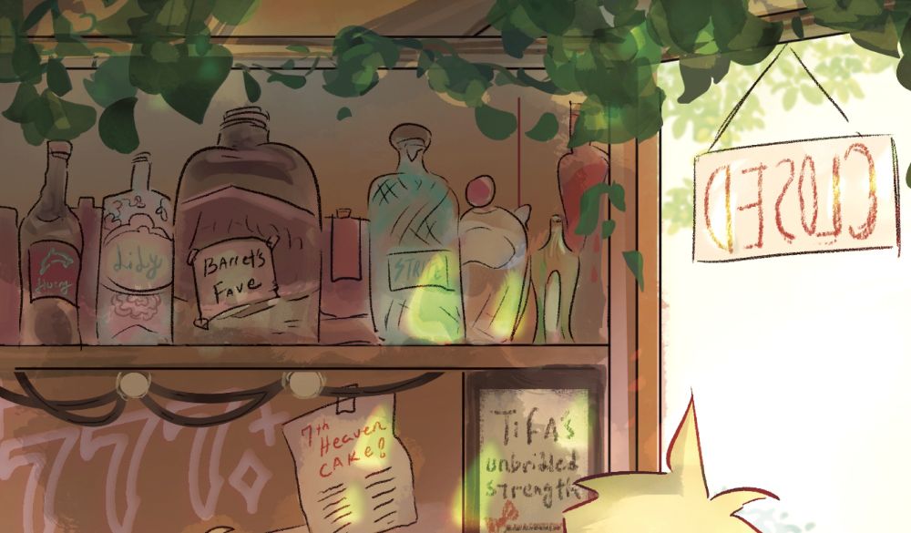 Bottles of Drank based on the ff7 characters. I also did vague Vincent, Cati Sith, Yuffie bottles. (Sorry, Cid you're on AA)