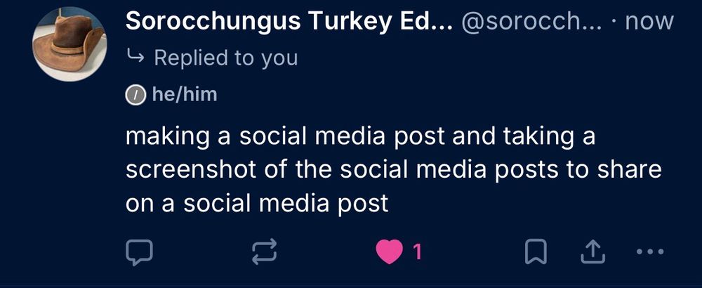 A screenshot of sorocchungus making a social media post and taking a screenshot of the social media posts to share on a social media post