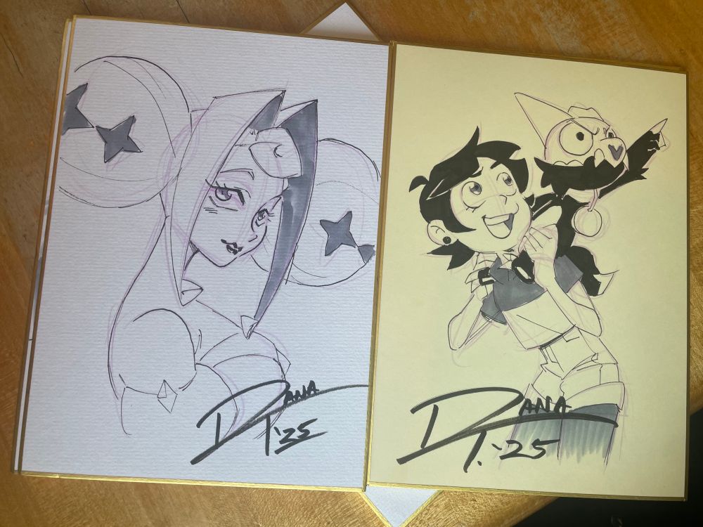 2 drawing commissions of Guinevere from Knights of Guinevere and Luz and King from the Owl House. 