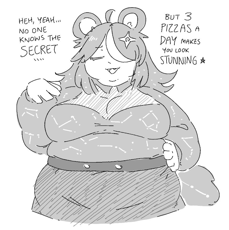 P*LARIS: "heh, yeah... no one knows the SECRET... but 3 PIZZAS a DAY makes you look STUNNING"