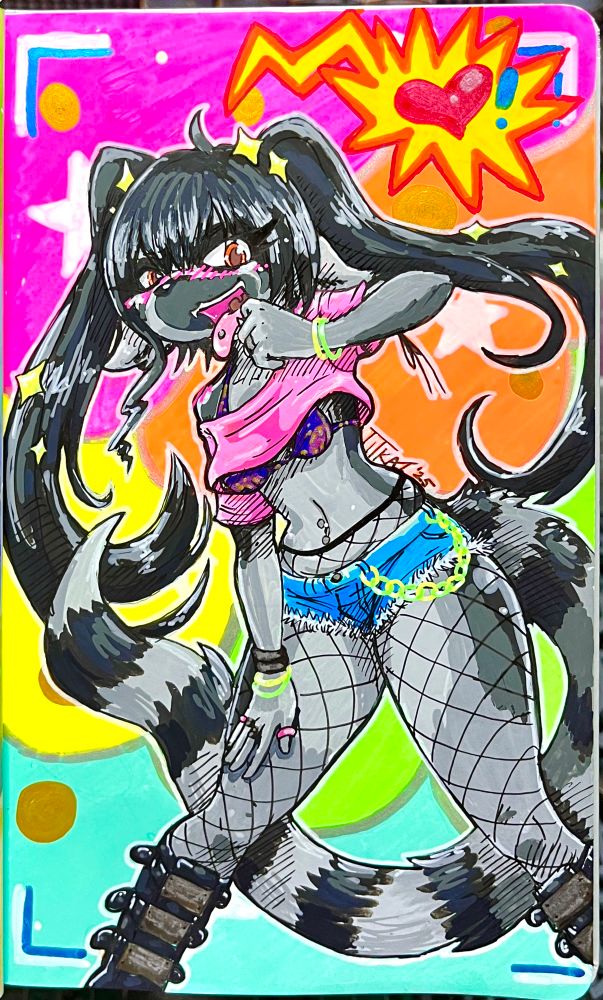 Ireth the lemur in acrylic markers