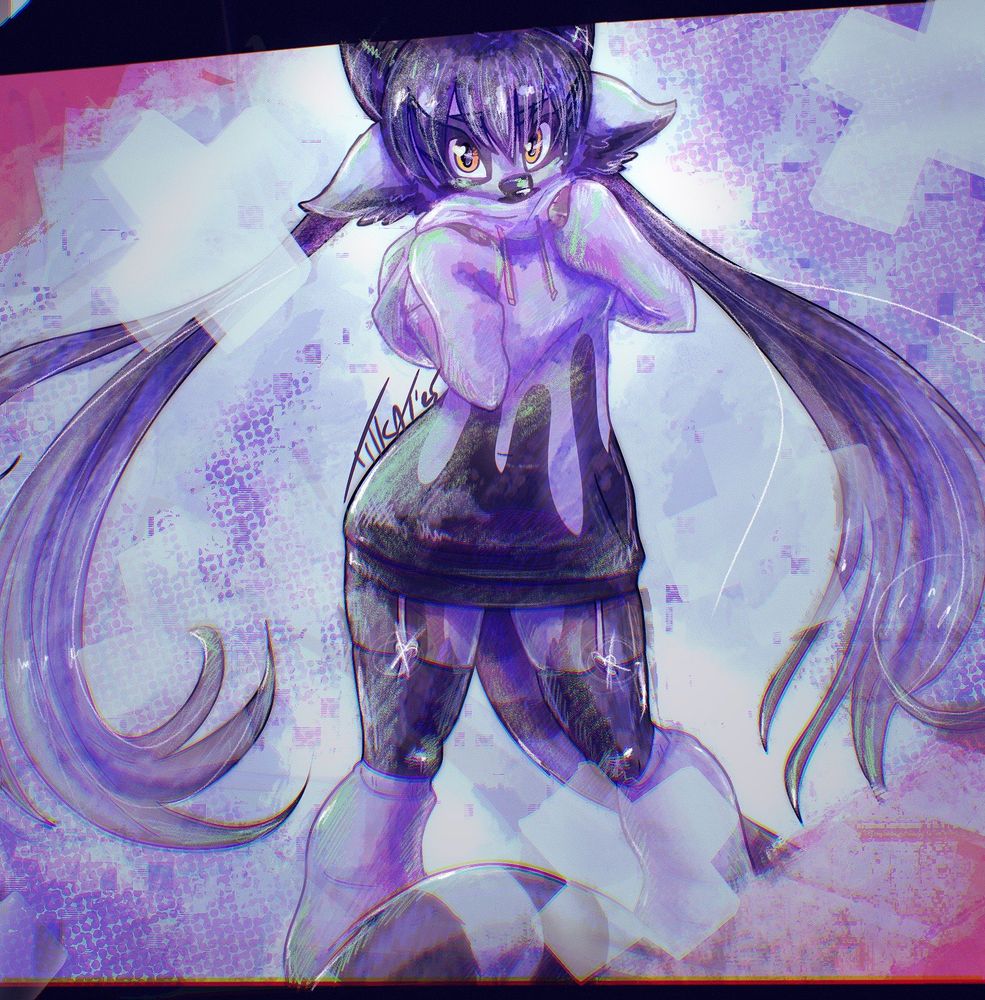 Ireth the lemur in purple oversize sweater and legwarmers. Looks cosy