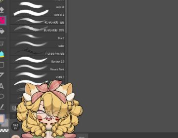 screenshot of my pngtuber over my clipstudio paint application. Model base by tsurudraws