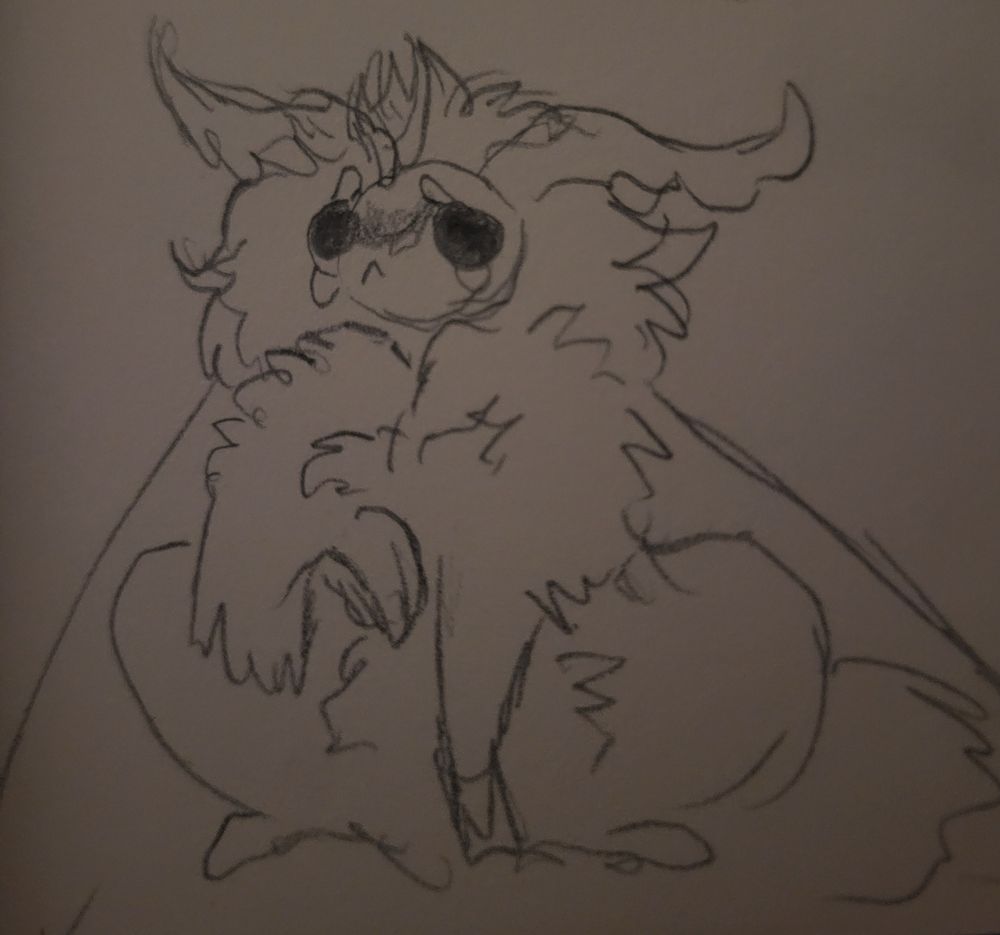 Chibi moth creature with big tears as a sketch