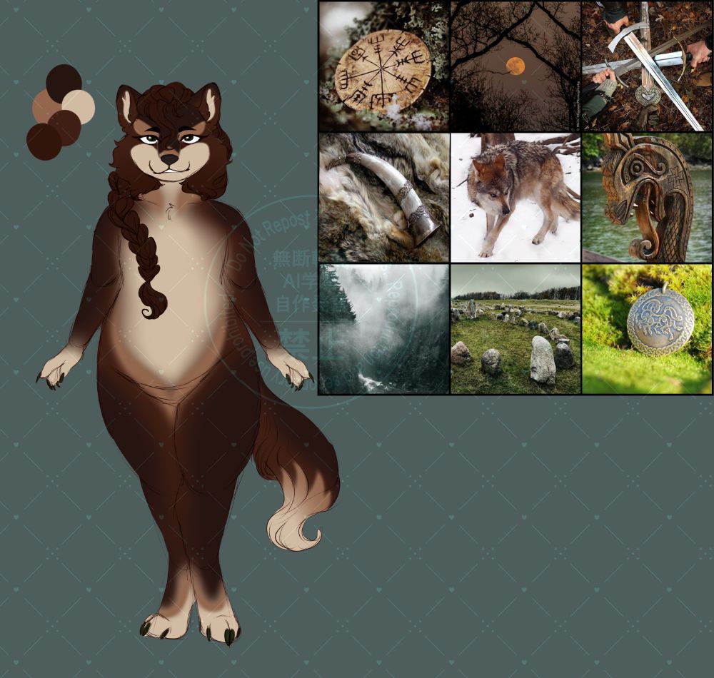 a germanic themed brown wolfdog/canid with cream points. They are done in an anthro style and genderless until the adopter decides. 

#FurryArt #Adoptable #ArtShop #RenFur #RoyalFur #FantasyFur