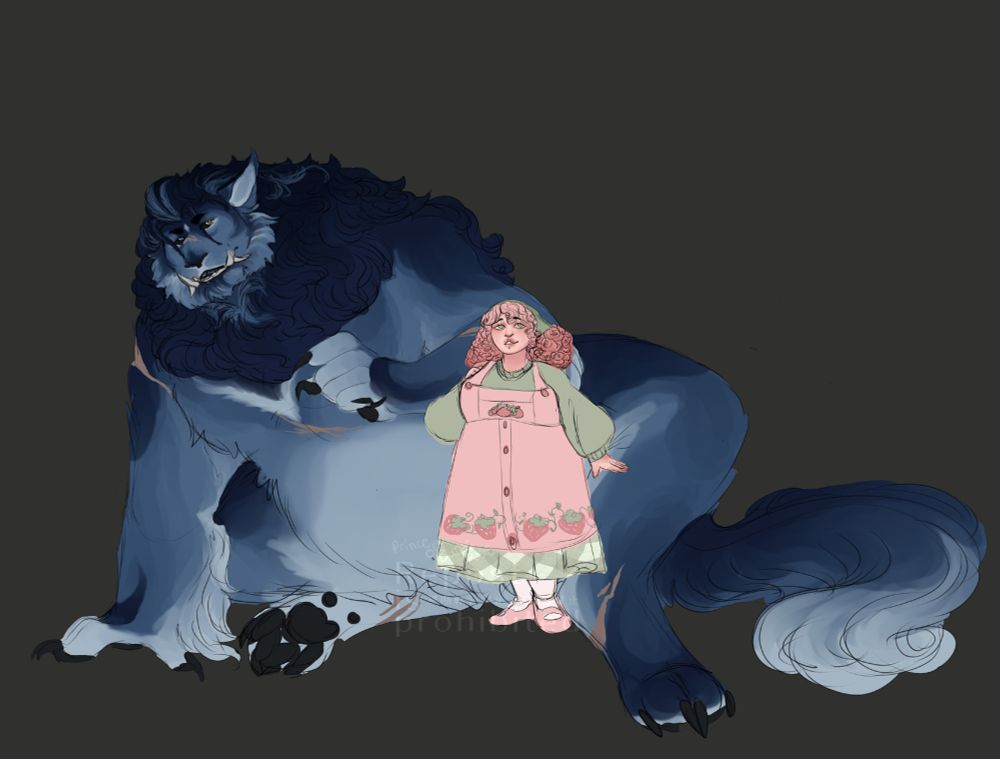 a werewolf like monster man and his strawberry themed wife