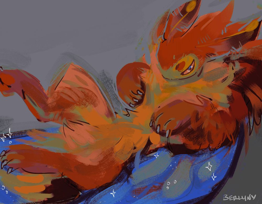 moth creature on their back looking at the viewer the way a lynx on it's back might