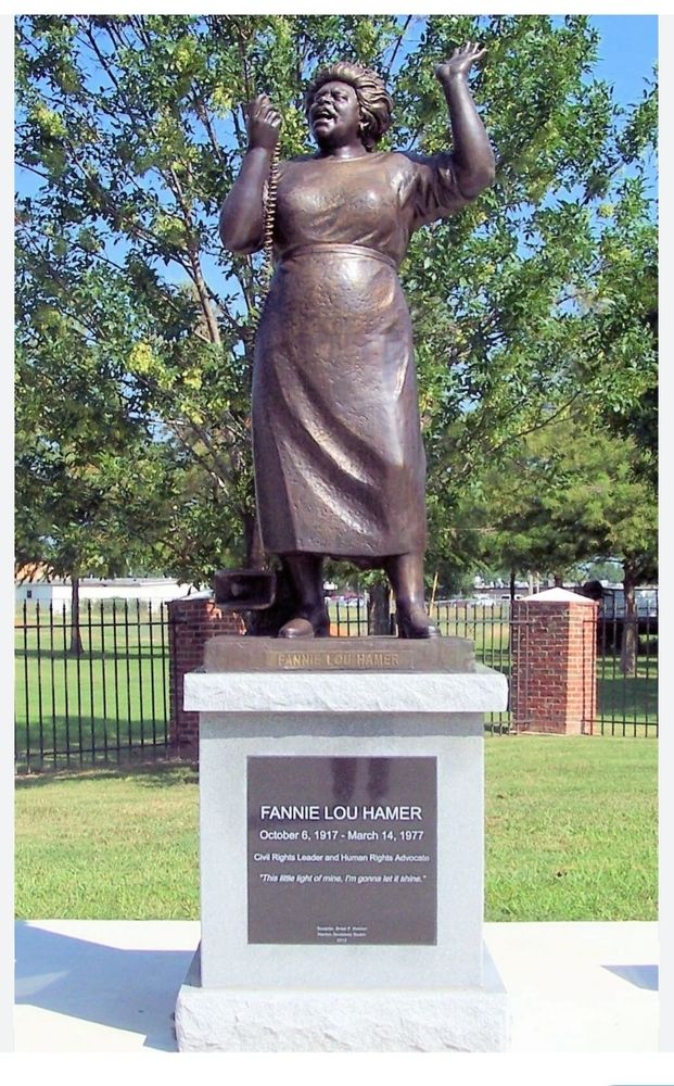 Bronze statue of Fannie Lou Hamer as part of a monument in Ruleville, MS.