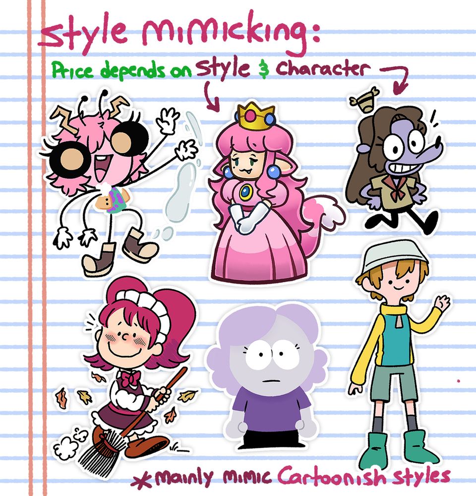 Style Mimicking 
Prices depend on style and character. 
Mainly mimic "cartoonish" styles.