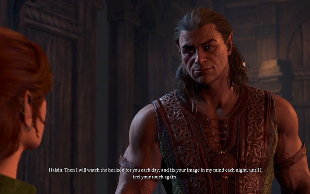 Halsin: Then I will watch the horizon for you each day, and fix your image in my mind each night, until I feel your touch again.