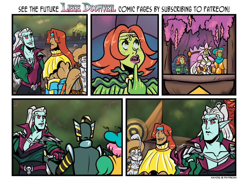 A white-bordered grid of 5 images with 5 different comic page snippets is topped with text: 
