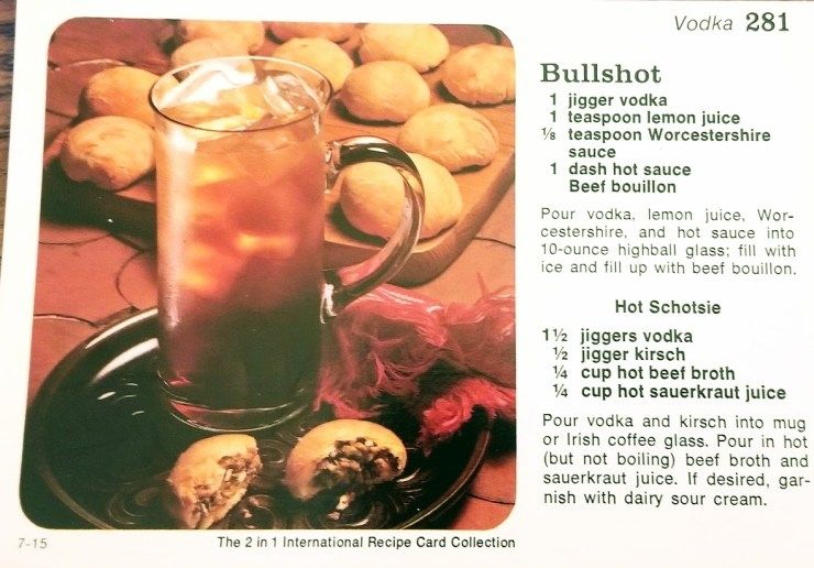 a recipe card from 1972 for a Bullshot