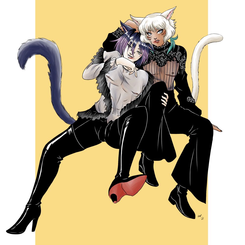 Art of my wol Rahi'a (he/him) and Y'shtola 