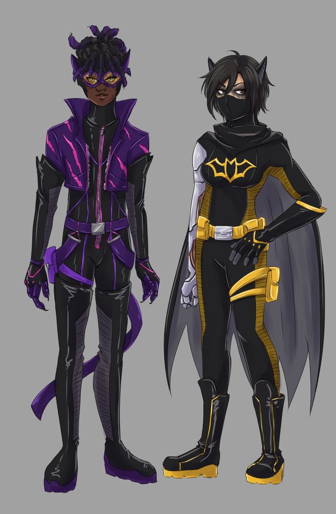 Art of my Batman OC Ultraviolet (he/him) and my redesign of Cass Cain's Batgirl