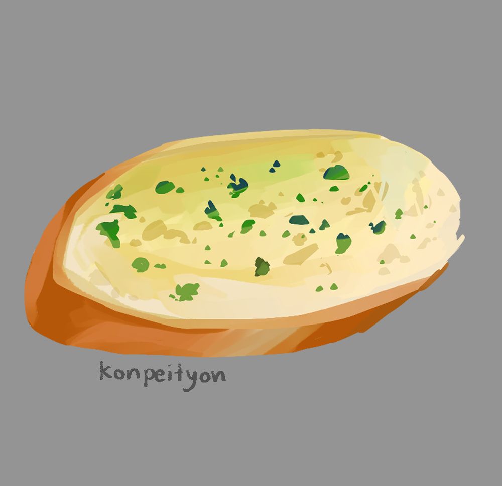 A rough digital painting of a slice of garlic bread