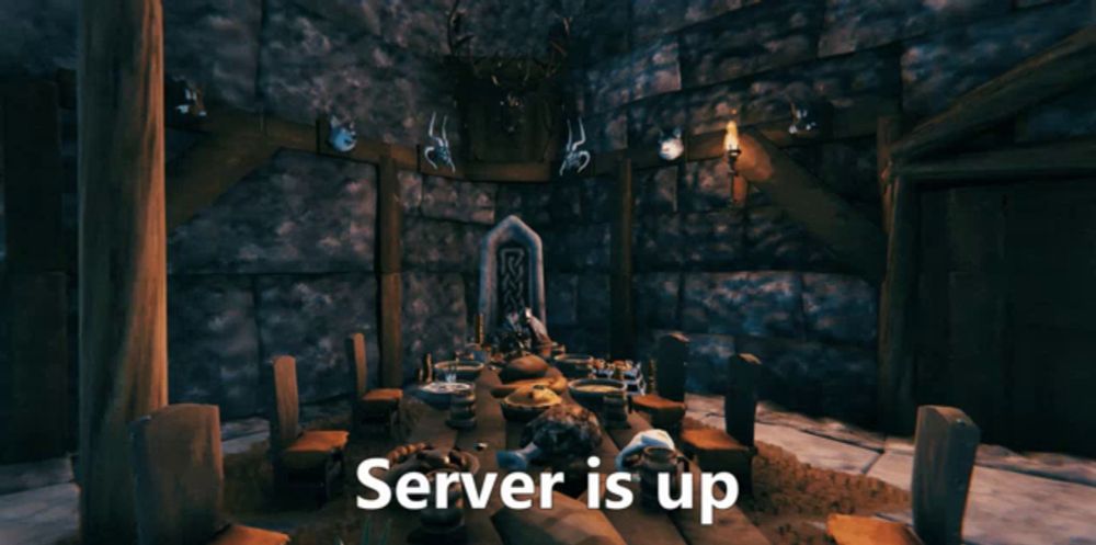 a video game scene with the words server is up on the bottom