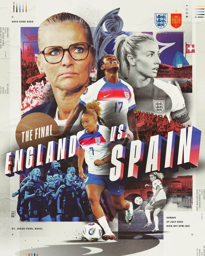 Official England Football socials graphic with images of the team, the venue and text confirming the date and kick-off time. 