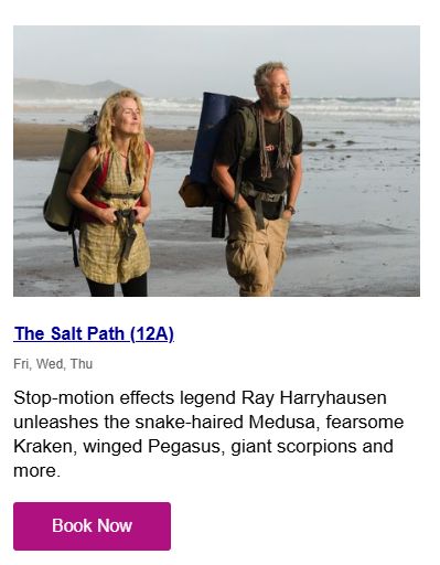 A picture from the Salt Path film, with the erroneous caption "Stop motion effects legend Ray Harryhausen unleashes the snaked-haired Medusa, fearsome Kraken, winged Pegasus, giant scorpions and more."