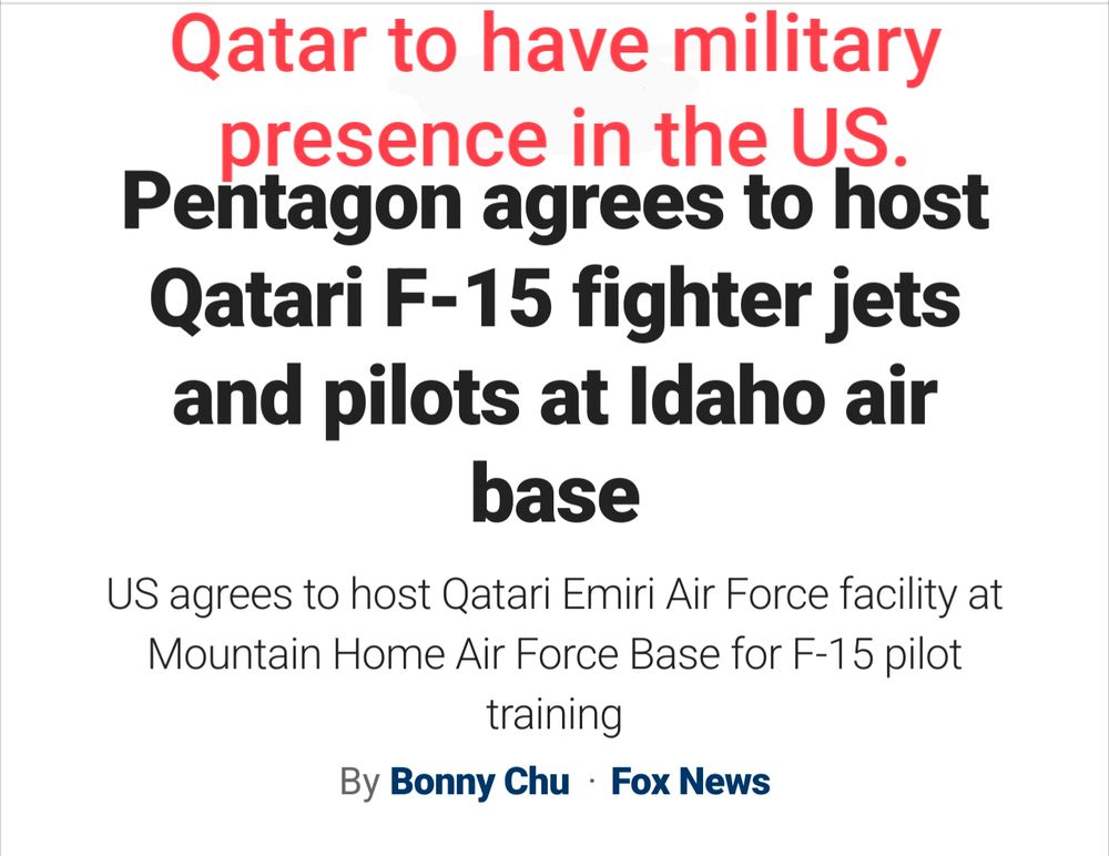 Qatar to have military presence in the US - Fox headline Pentagon agrees to host Qatar jets and pilots.
