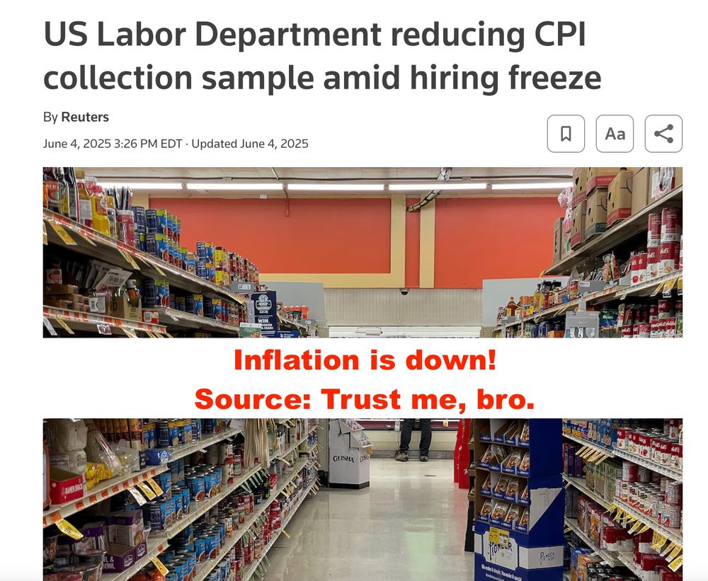 Picture of a grocery store with words US Labor Department reducing CPI collection sample amid hiring freeze.