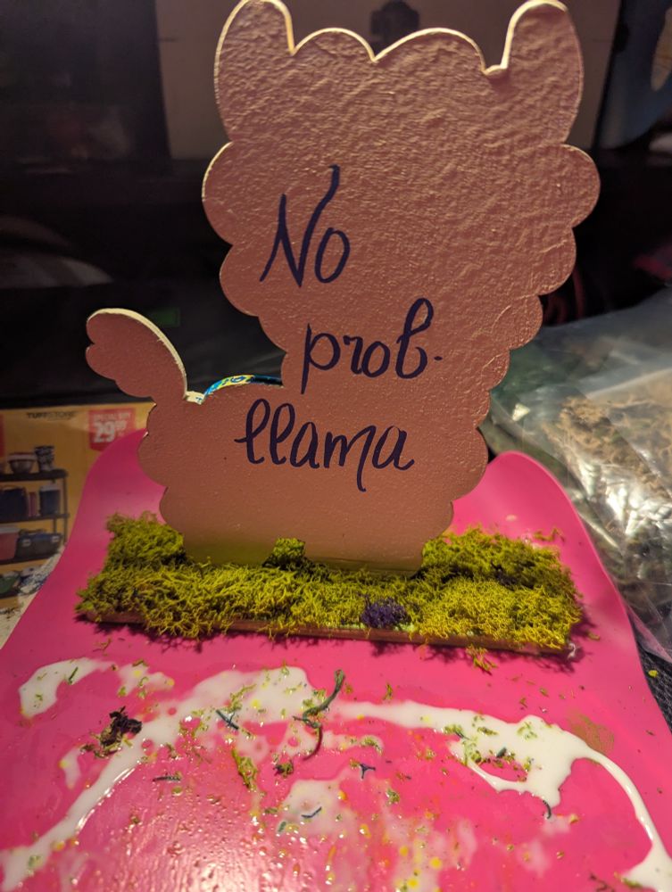 The reverse of the llama has a calligraphy phrase that reads "No prob-llama"