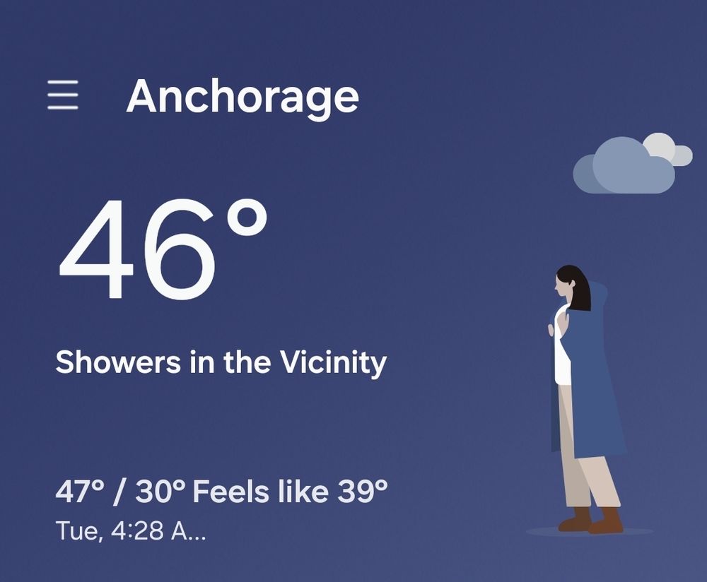 46 degrees in Anchorage Alaska right now comparing the temps to where I live in the next photo. 